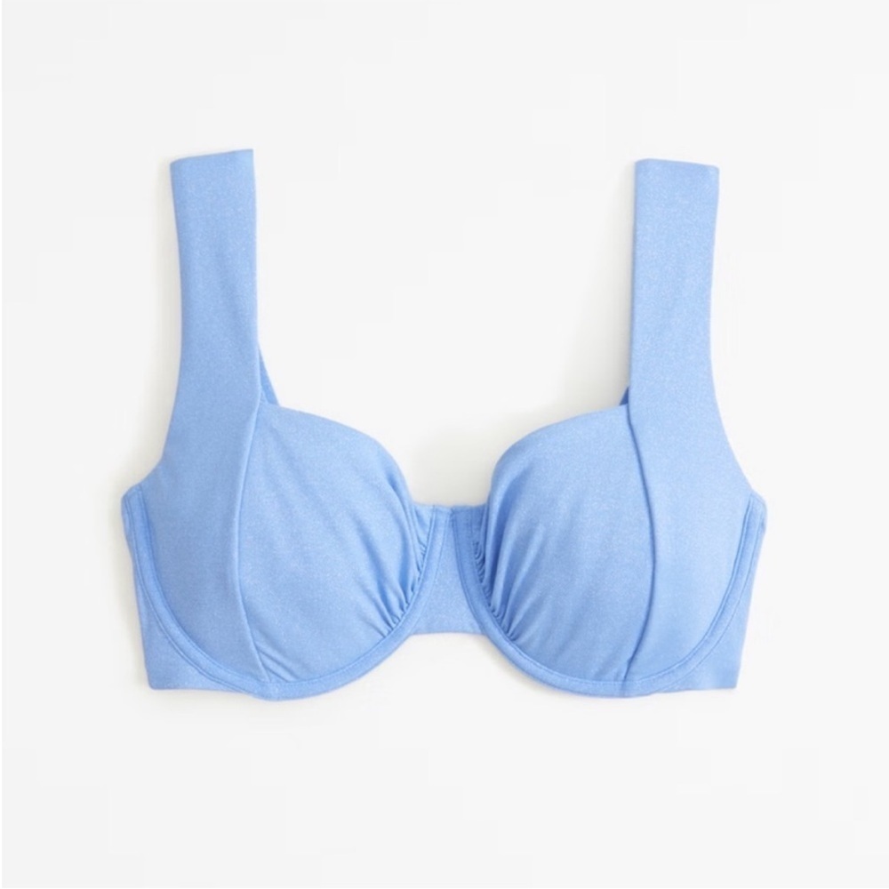 NWT Abercrombie & Fitch Blue Shimmer Bikini Top Medium M underwire wide strap - Picture 2 of 9